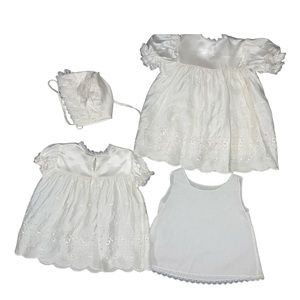 VTG Sears Newborn Baby Christening Gown Dress 4 Piece Lace Embroidery Ivory EUC